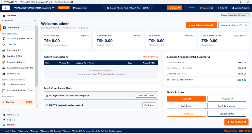 PAKALA ERP-AI Executive Operations Command Center Dashboard
