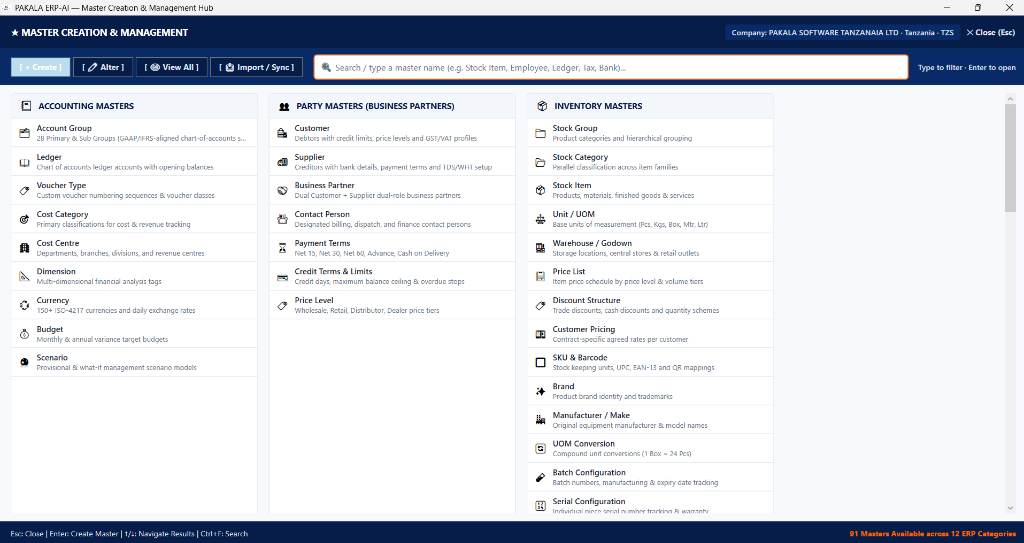 PAKALA ERP-AI Master Creation & Management Hub