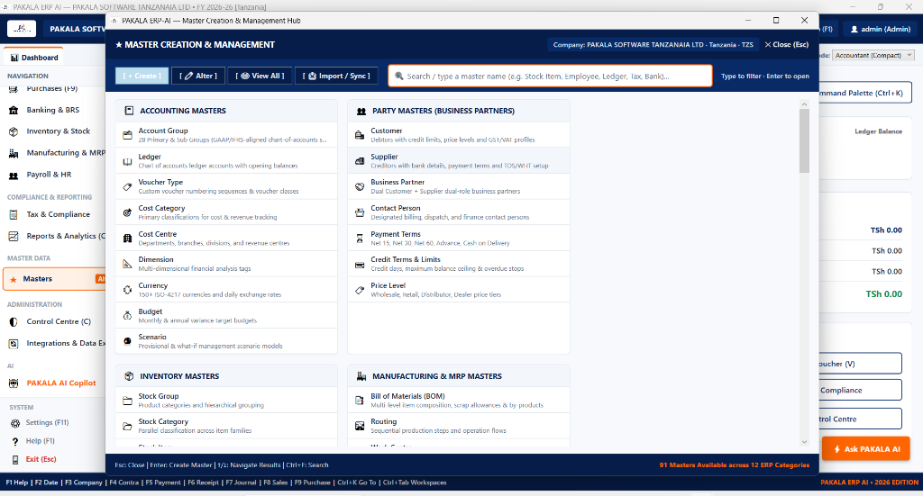 PAKALA ERP-AI In-Context Master Creation Modal